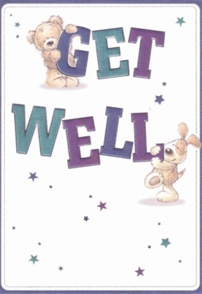 A touching scene unfolds in this get well card, where kindness springs from the illustrated duo of a gentle bear and a merry puppy, much like the community connections thriving along Hammersmith's riverside walks. The oversized 'Get Well' message rises confidently in deep purples and teals, evoking the vibrancy of local blooms at the Saturday flower market, while the whimsical friends-one cradling the bold letters, the other nuzzling nearby-imbue the card with infectious lightness and hope. Scattered stars in blue and indigo glisten across the crisp white background, suggesting little sparks of encouragement drifting out from central Hammersmith. The artists' nuanced brushwork gives the bear's fur a touchable softness and the puppy's ears a hint of velvet, recalling the sensory delight of a hand-tied arrangement crafted by Florist Hammersmith. Every element, from expressive faces to the dynamic typography, is arranged with the same thoughtful care that goes into preparing a bouquet destined to lift spirits. The mood is airy, gentle, and sincere-a visual promise to brighten the recovery journey, perfect for pairing with floral support delivered to doorsteps throughout Hammersmith and beyond.